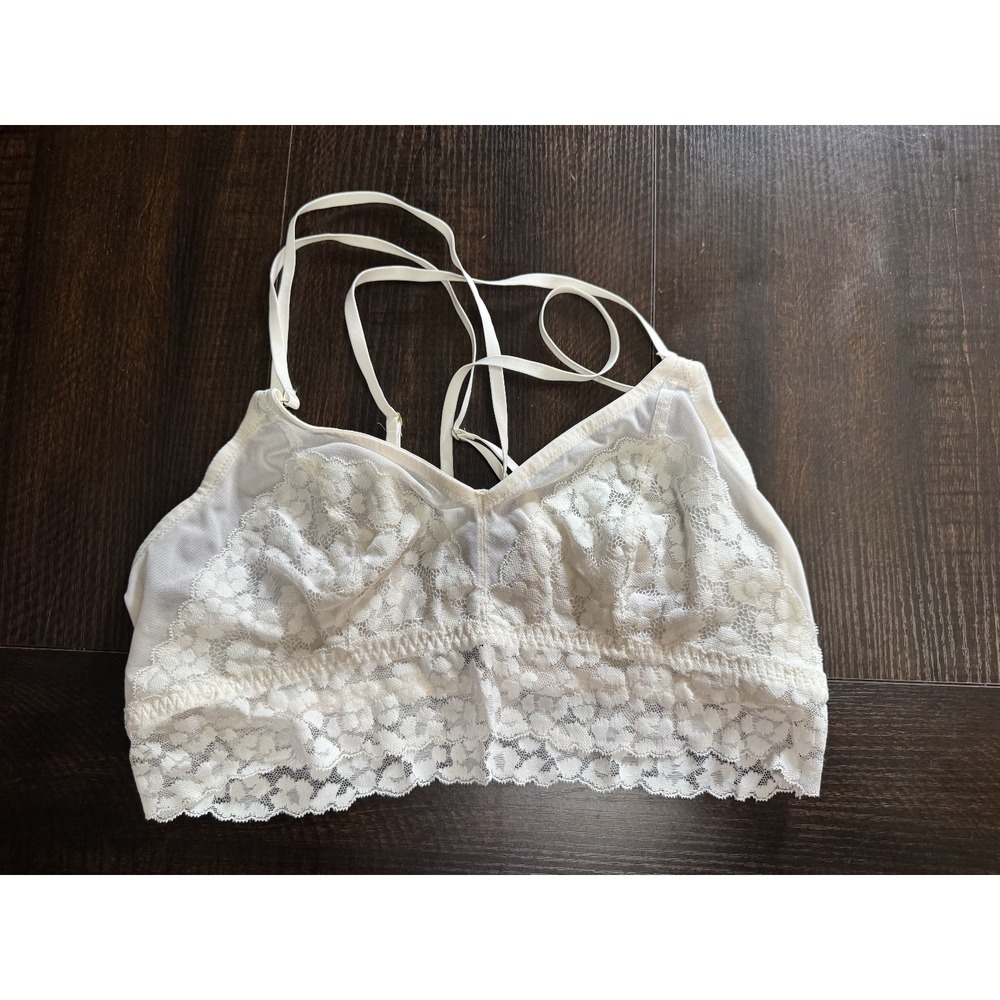 Aerie Ivory Lace Bralette XL Floral Padded Wireless Racerback 975011055
